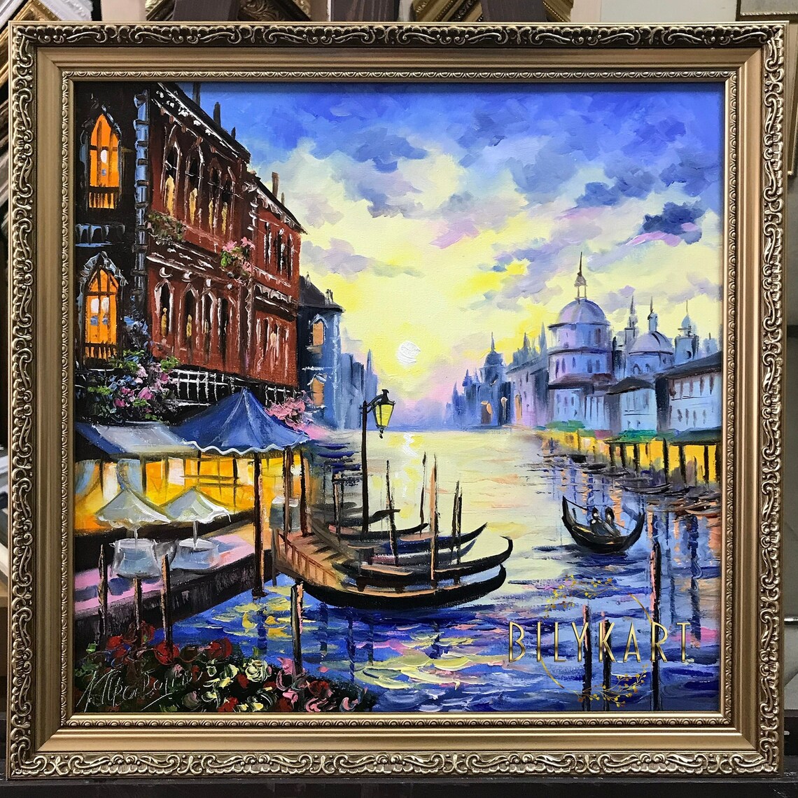 Venice Canal Gondola Domed Church Blue Water Bright Italy Day Poster
