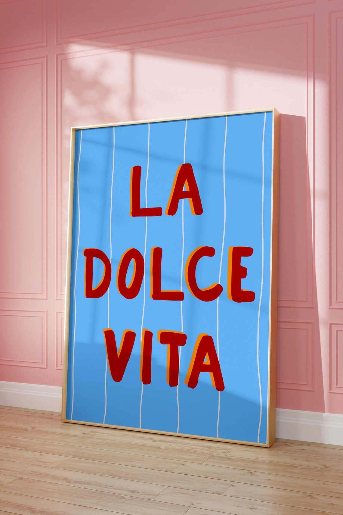 La Dolce Vita Red Lettering on Blue Striped Italian Quote Poster - Image 4