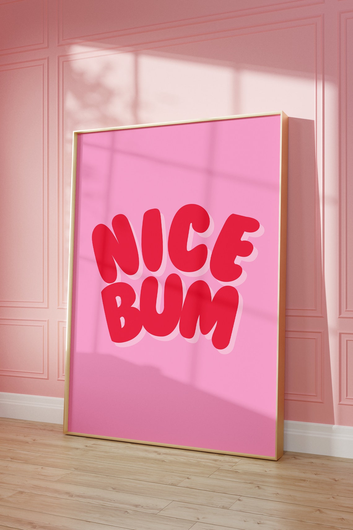 Nice Bum Red Bubble Letters Funny Bathroom Quote Pink Poster