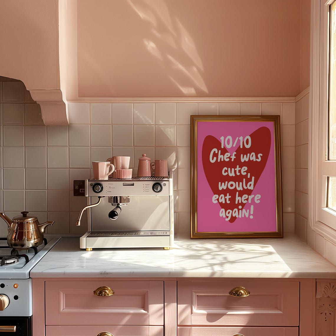Chef Was Cute Would Eat Here Again Pink Heart Kitchen Poster - Image 2