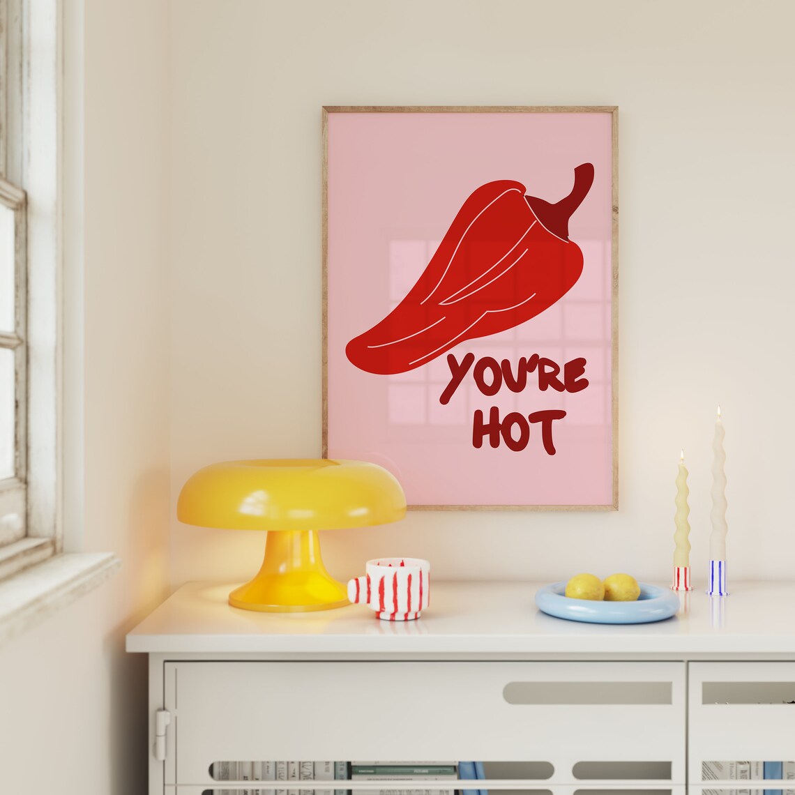 You're Hot Red Chili Pepper Spicy Bold Pink Minimalist Wall Art - Image 6