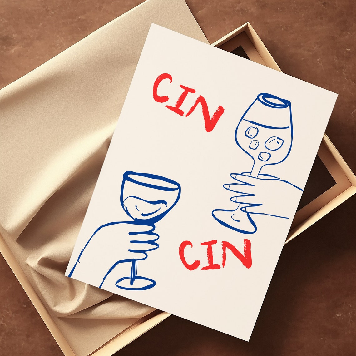 Cin Cin Cheers Toast Wine Glasses Hand Drawn Kitchen Bar Wall Art - Image 3