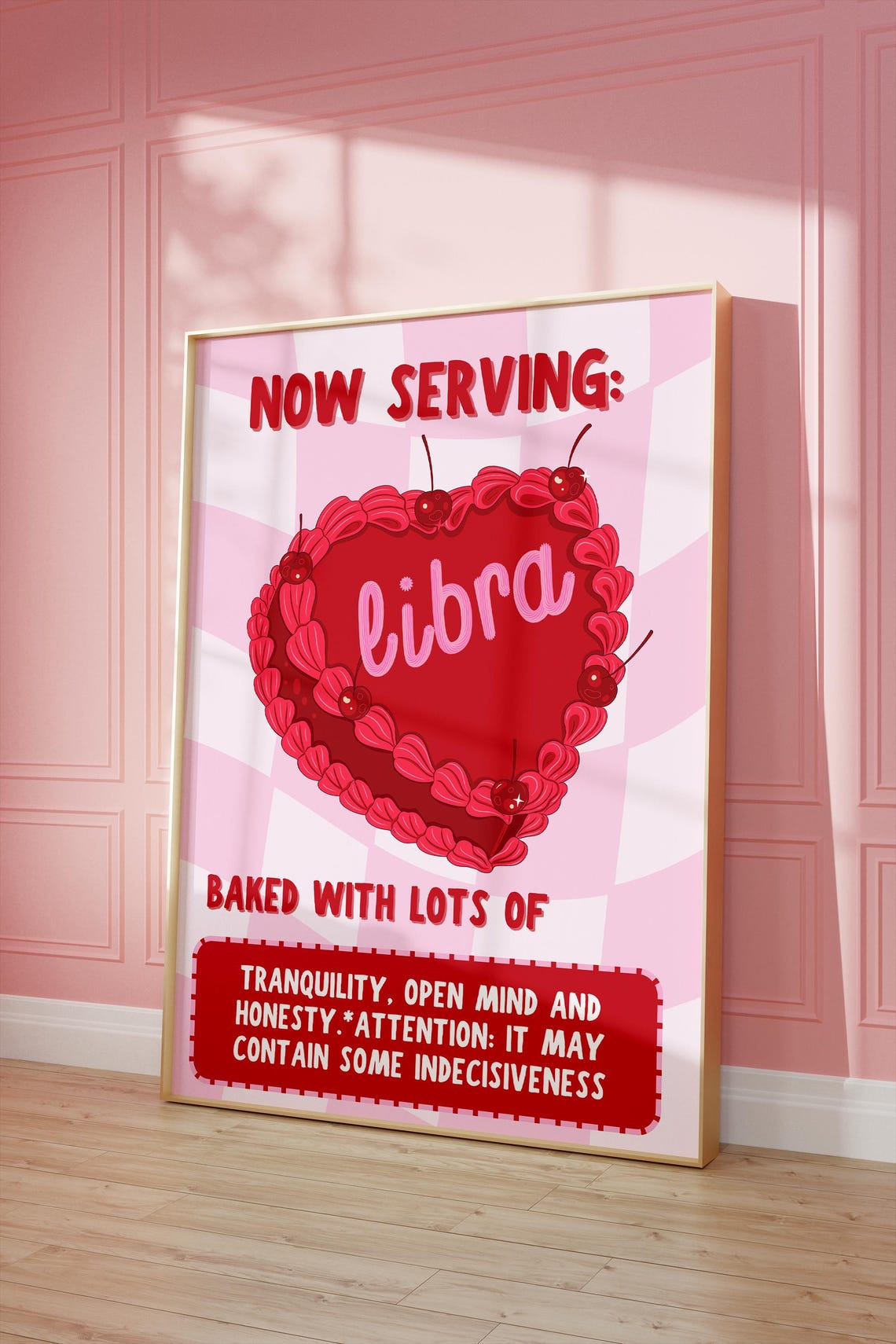 Now Serving Libra Heart Cake Red Cherry Zodiac Traits Kitchen Poster - Image 3