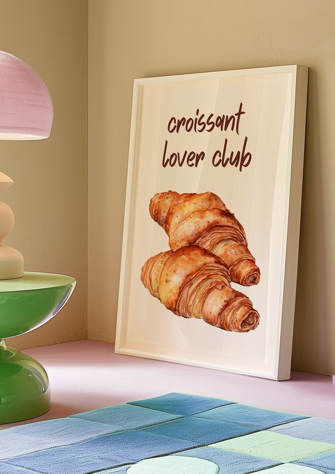 Croissant Lover Club Watercolor French Bakery Kitchen Wall Art - Image 2