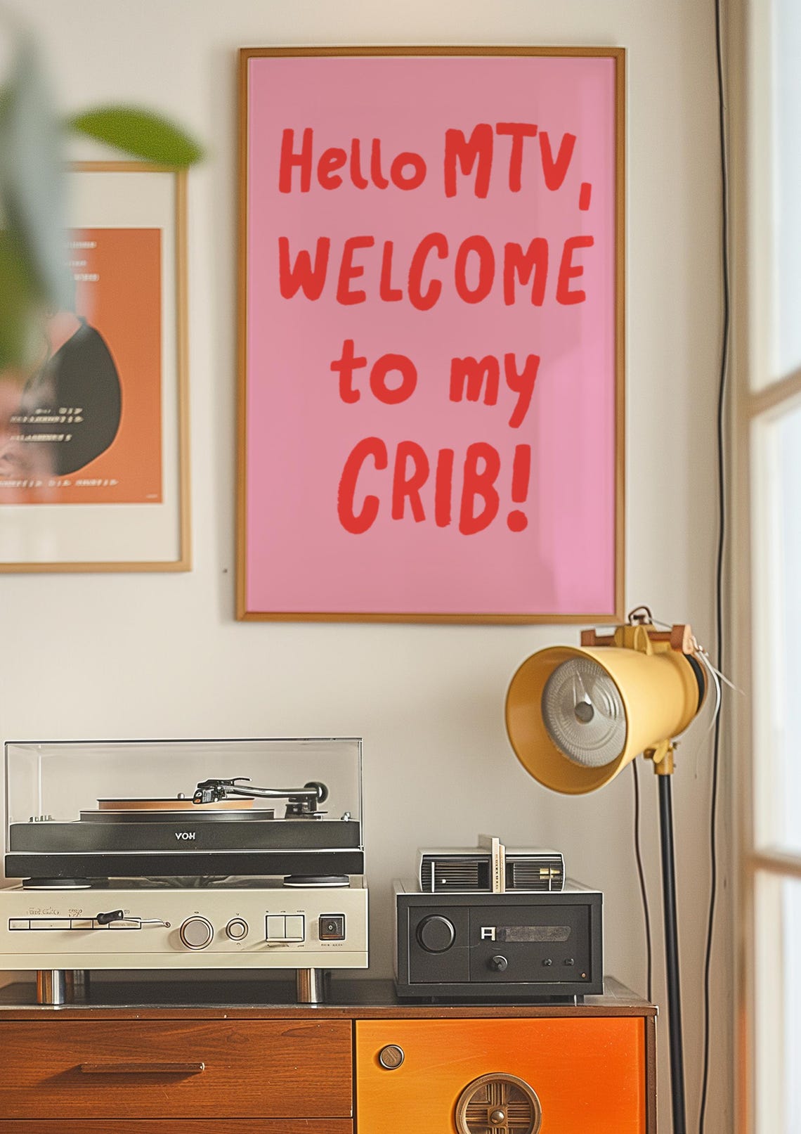 Hello MTV Welcome to My Crib Red Pink Retro Throwback Quote Poster