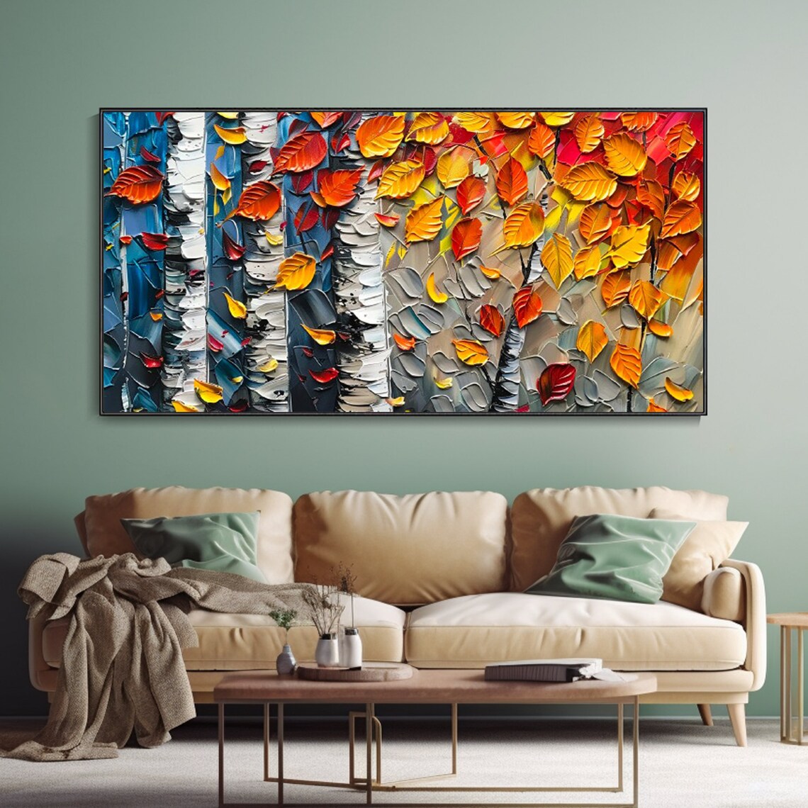White Birch Trees With Red Orange Autumn Leaves Fall Art Poster - Image 4