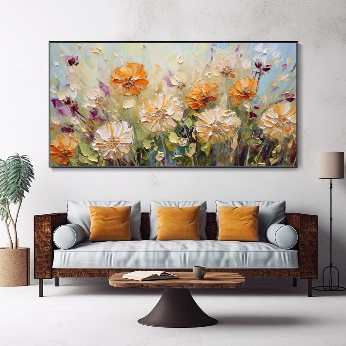Romantic Pastel Floral Blooming Orange Cream Flowers Elegant Art Print - Image 4