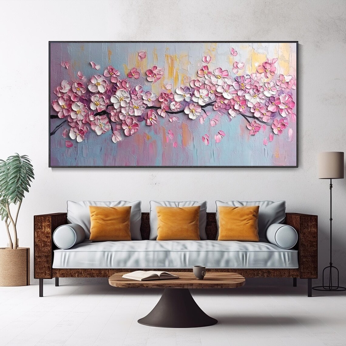 Pink Cherry Blossom Oil Painting, Spring Tree Branch Art Print - Image 5