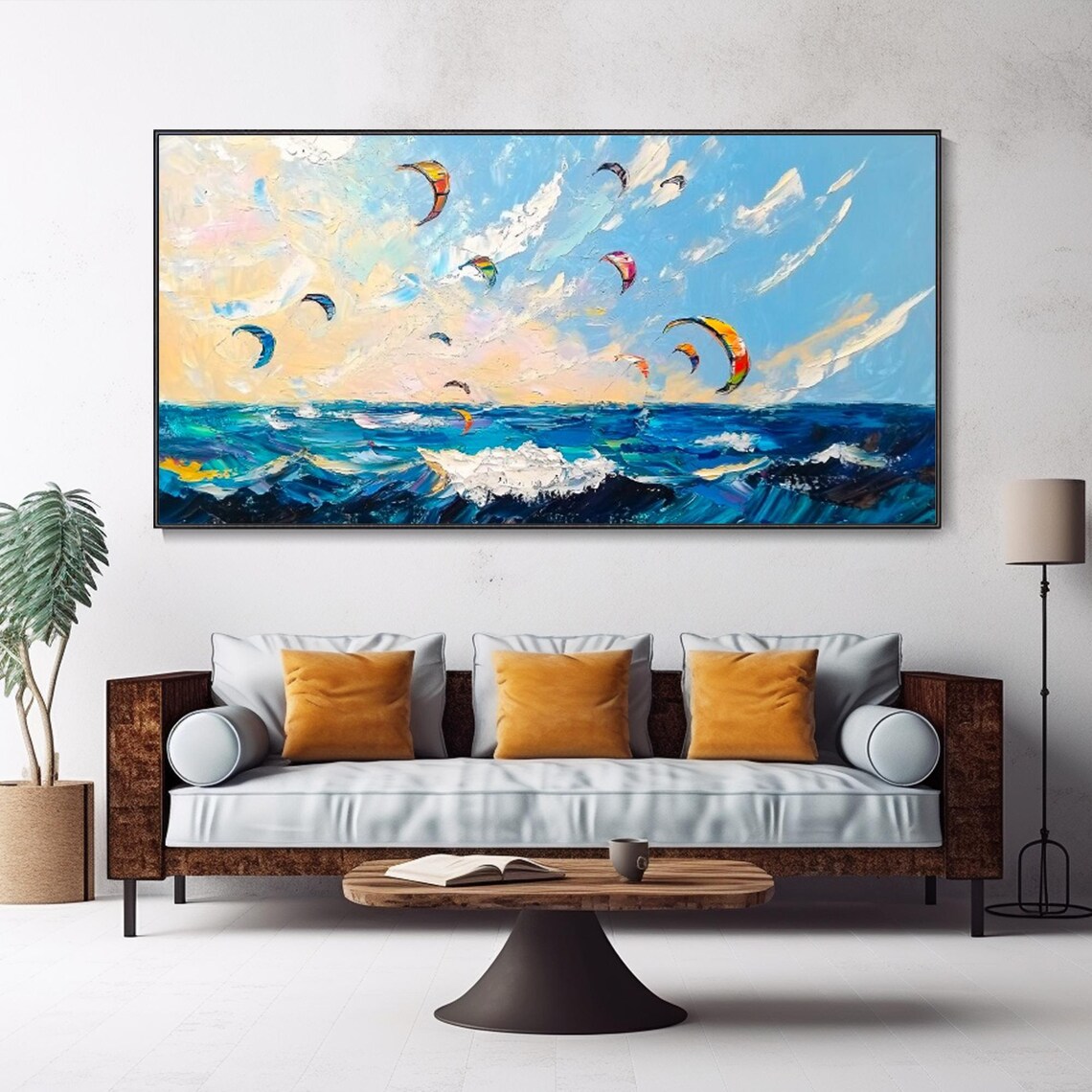 Kitesurfing Kites Over Blue Ocean Waves Summer Beach Sport Art Poster - Image 5