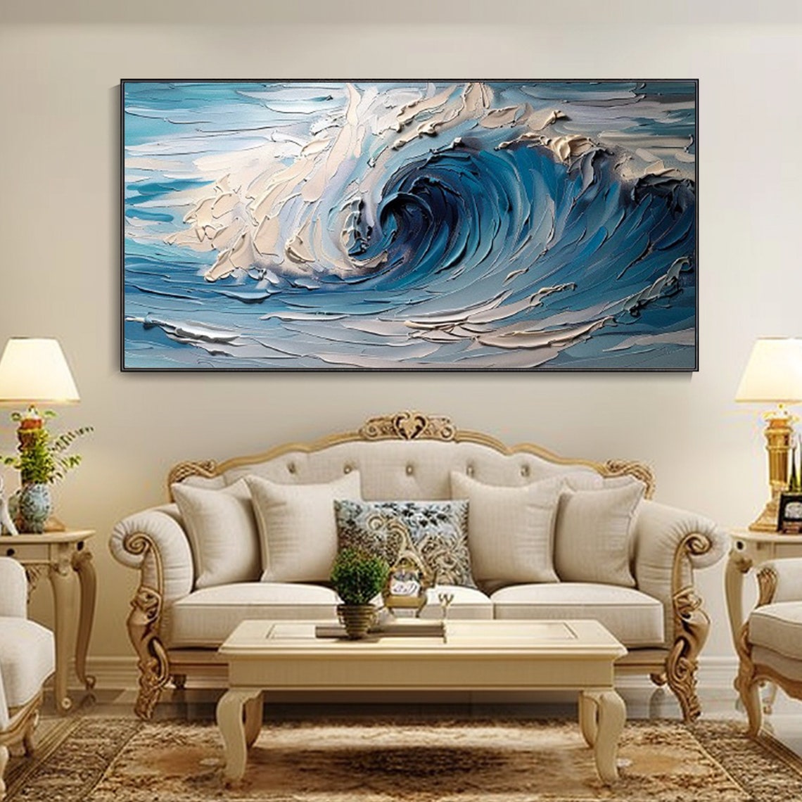 Curling Blue Ocean Wave Textured Dramatic Seascape Art Poster - Image 3