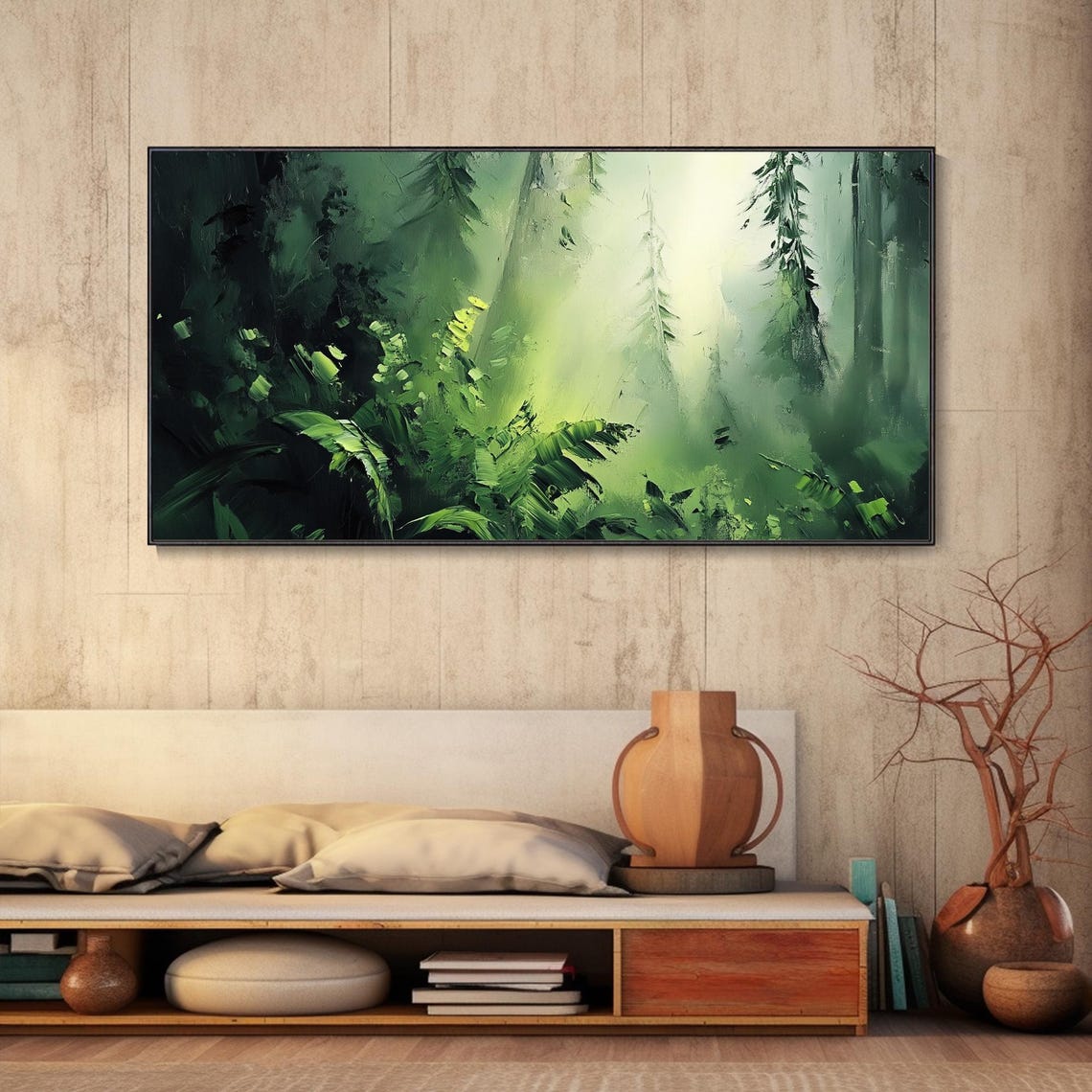 Misty Green Forest With Sunlit Ferns Nature Landscape Art Poster - Image 5