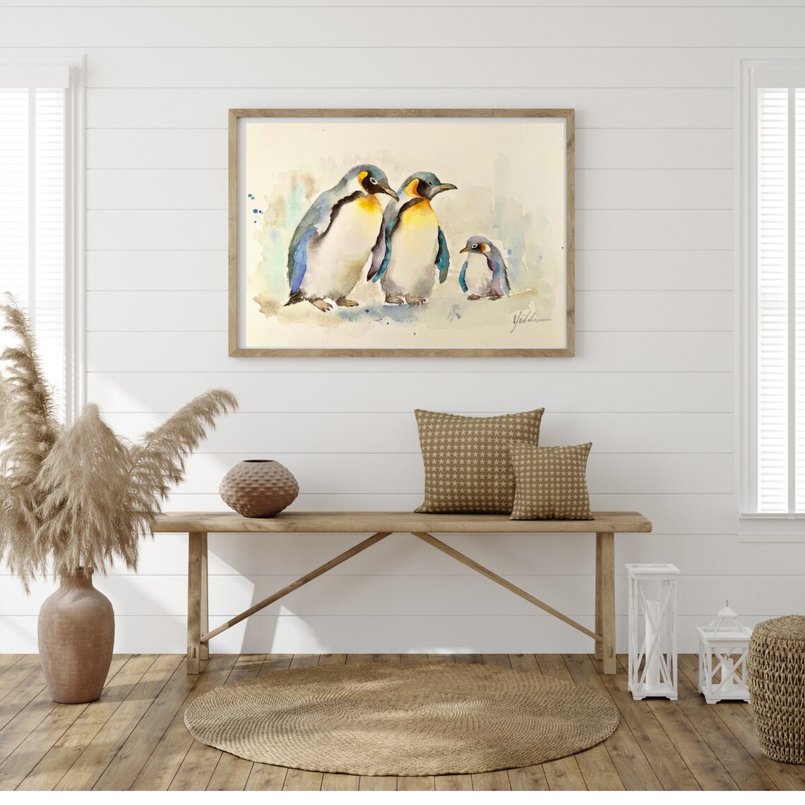 Penguin Family Original Watercolor Painting Nursery Wall Decor Cute Animal Art Baby Nursery Art Handmade Art Penguin Artwork 8x12in - Image 5