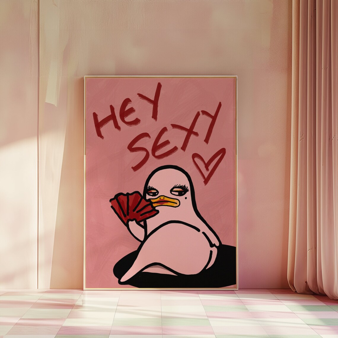 Hey Sexy Funny Sassy Duck Poster Retro Pink Confidence Boost Gift for Her - Image 2