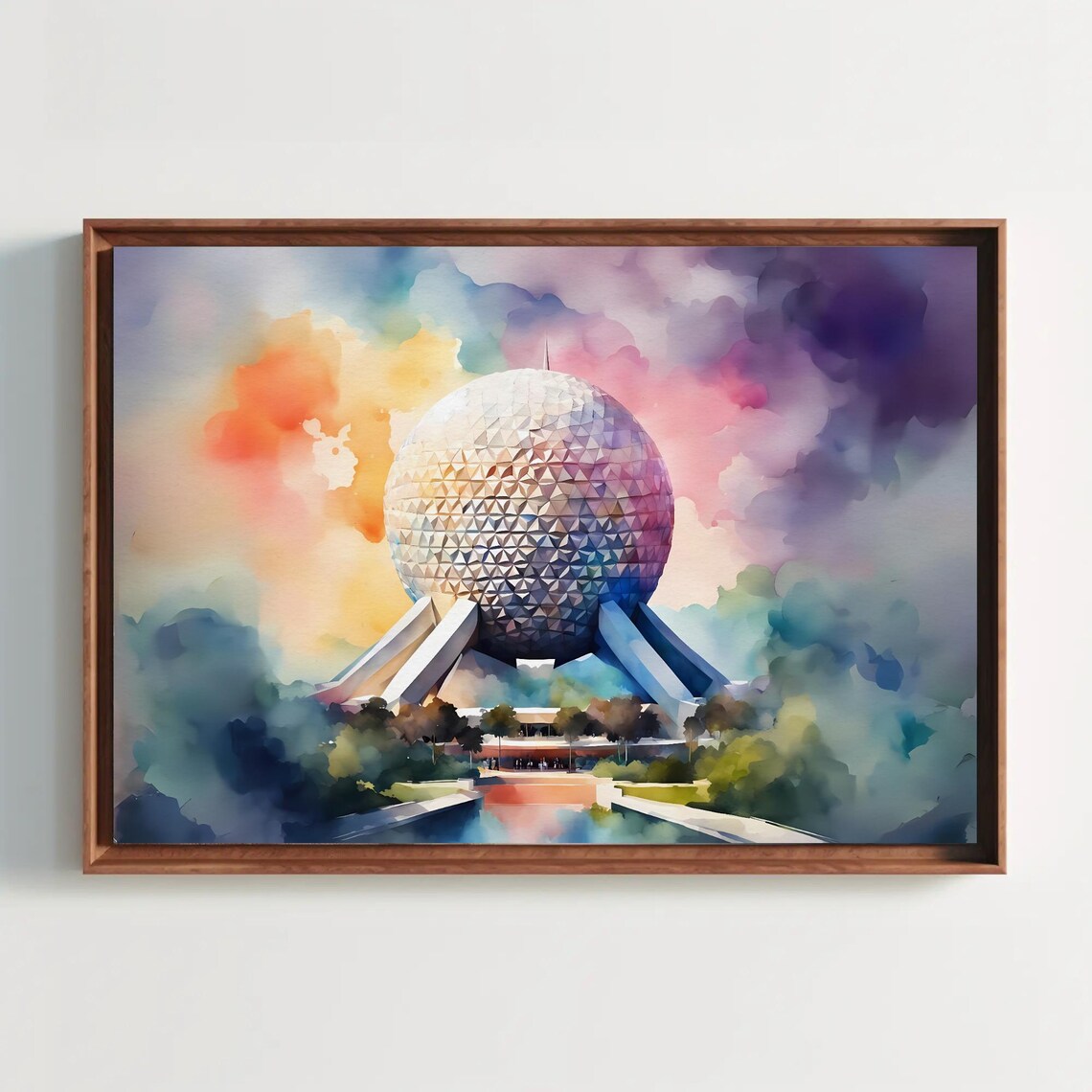 Epcot Disney World Geodesic Sphere Watercolor Theme Park Print