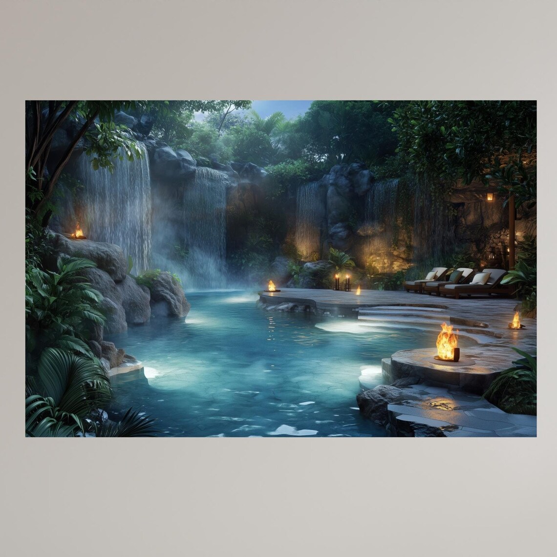 Tropical Waterfall Poolside Retreat Luxurious Jungle Oasis Wall Art Serene Nature Escape Decor For Home Or Spa