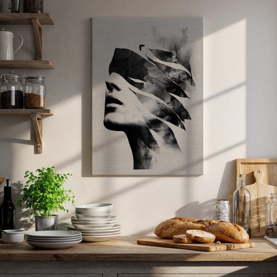 Abstract Black And White Woman Face Canvas Minimalist Line Art Wall Decor Modern Female Silhouette Print Contemporary Bedroom Artwork
