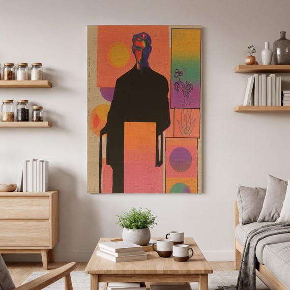 Abstract Portrait Canvas Art Colorful Painting With Geometric Elements Modern Wall For Contemporary Home Decor