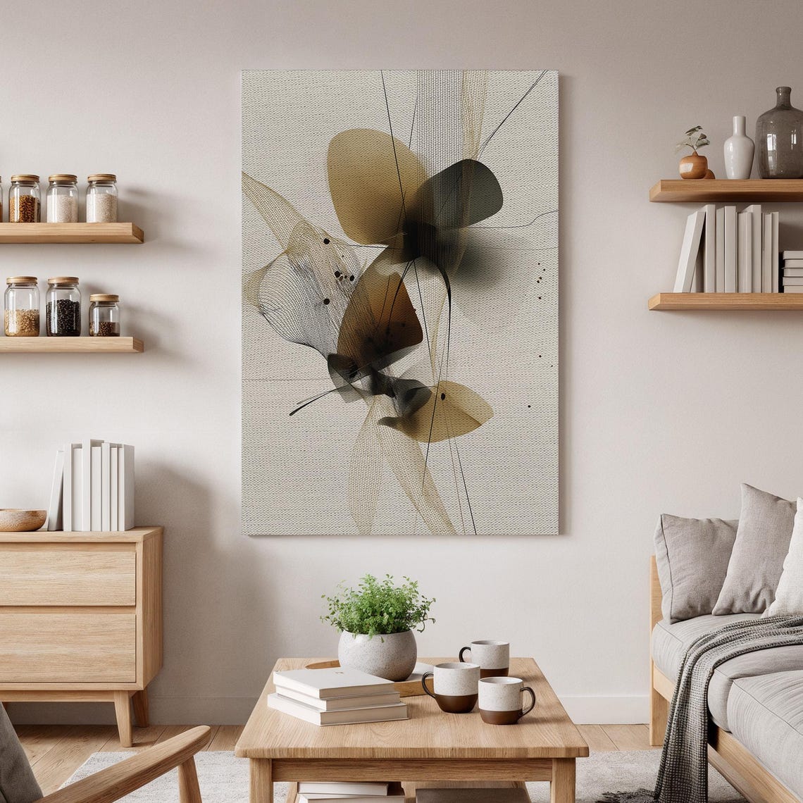 Abstract Neutral Beige Organic Shapes Modern Minimalist Art Print