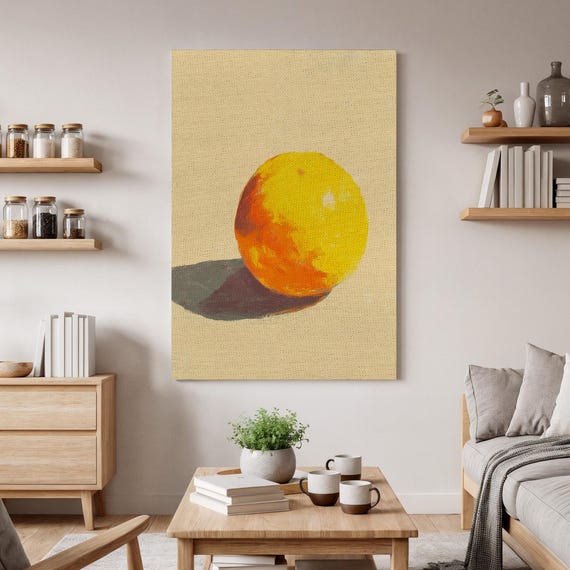 Minimalist Orange Canvas Wall Art Modern Kitchen Fruit Print Contemporary Citrus Painting Rustic Farmhouse Dining Room Decor