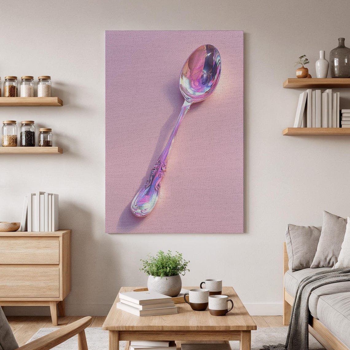 Holographic Iridescent Spoon Modern Kitchen Canvas Art Print