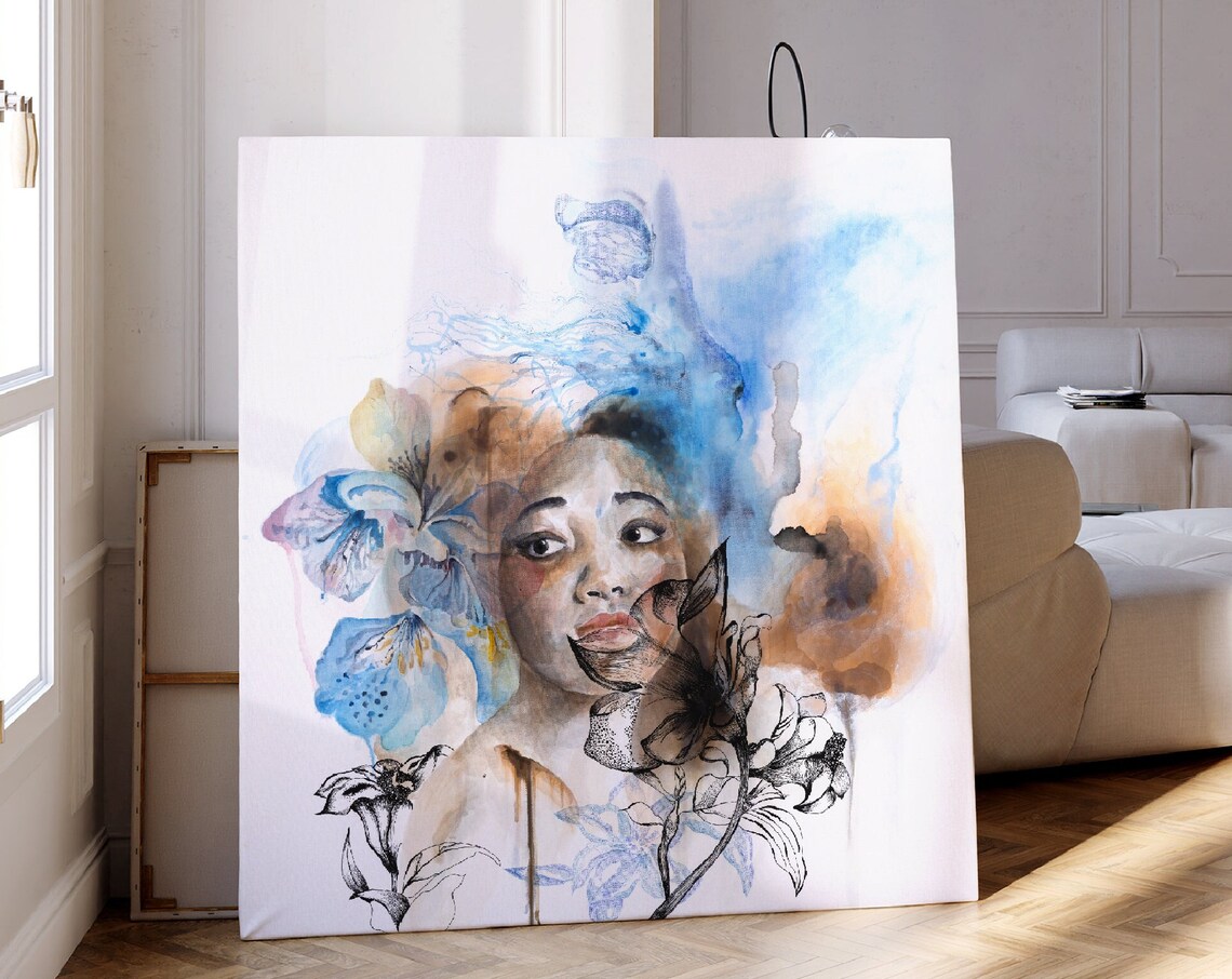 Liz Kapiloto Original Painting On Black Art Large Wall Art Living Room African Abstract Wall Art Brown And Blue Wall Art Original
