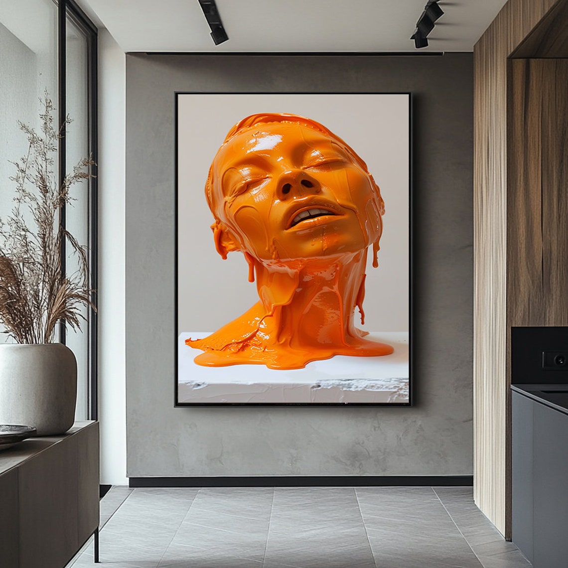 Orange 3d Woman Print Gorgeous Woman Wall Art 3d Woman Face Art Print Large Print Ready To Hang Woman Art Wall Art