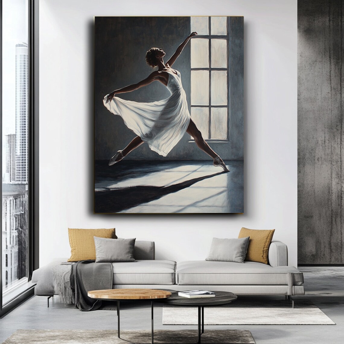 Ballet Dancer White Dress Dancing Window Light Graceful Ballerina Wall Art - Image 3