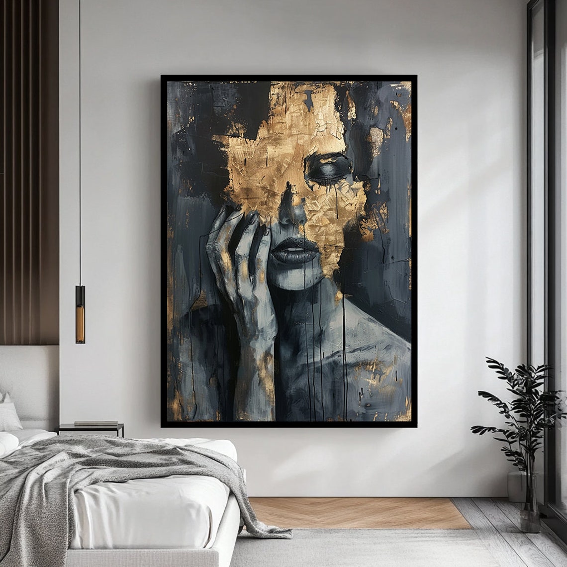 Golden Woman Art Modern Wall Hanging Fashion Girl Art Black Gold Print Extra Large Wall Art Wall Art Abstract Woman Art - Image 4