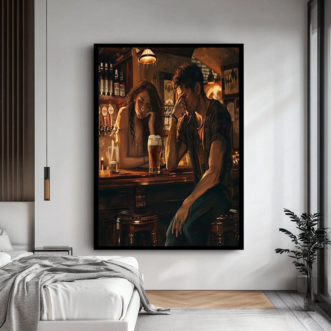Couple At Bar With Beers Moody Cinematic Evening Scene Poster - Image 4