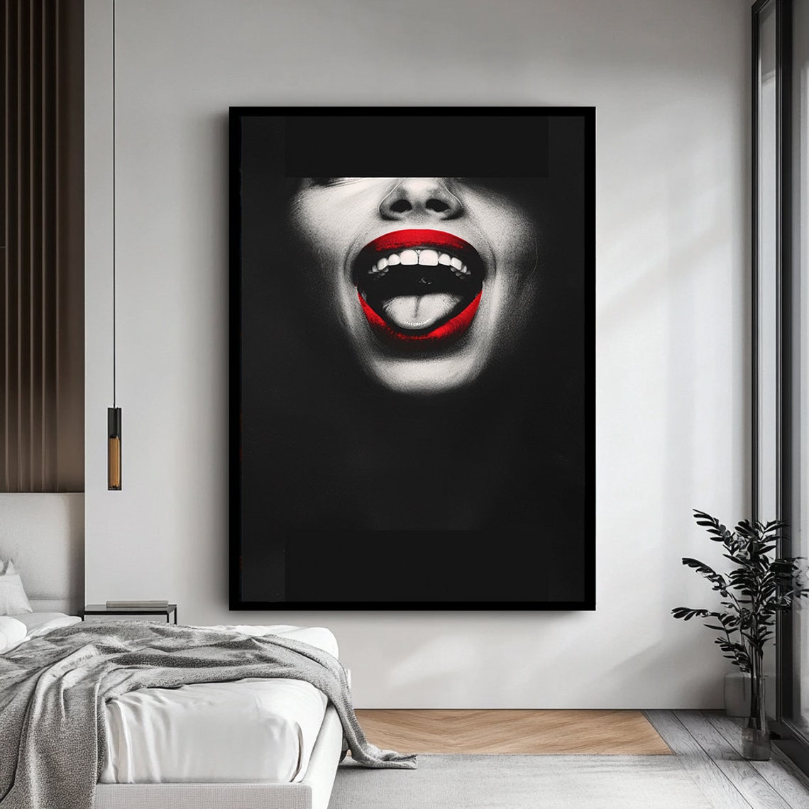 Laughing Red Lips Close Up In Black And White Bold Pop Art Poster - Image 4