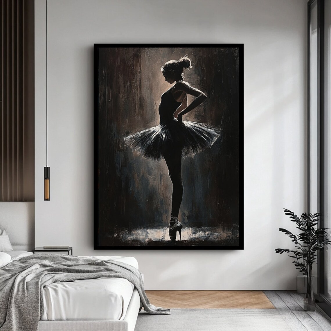 Black Ballerina Dark Tutu Moody Oil Painting Elegant Ballet Dancer Wall Poster - Image 4