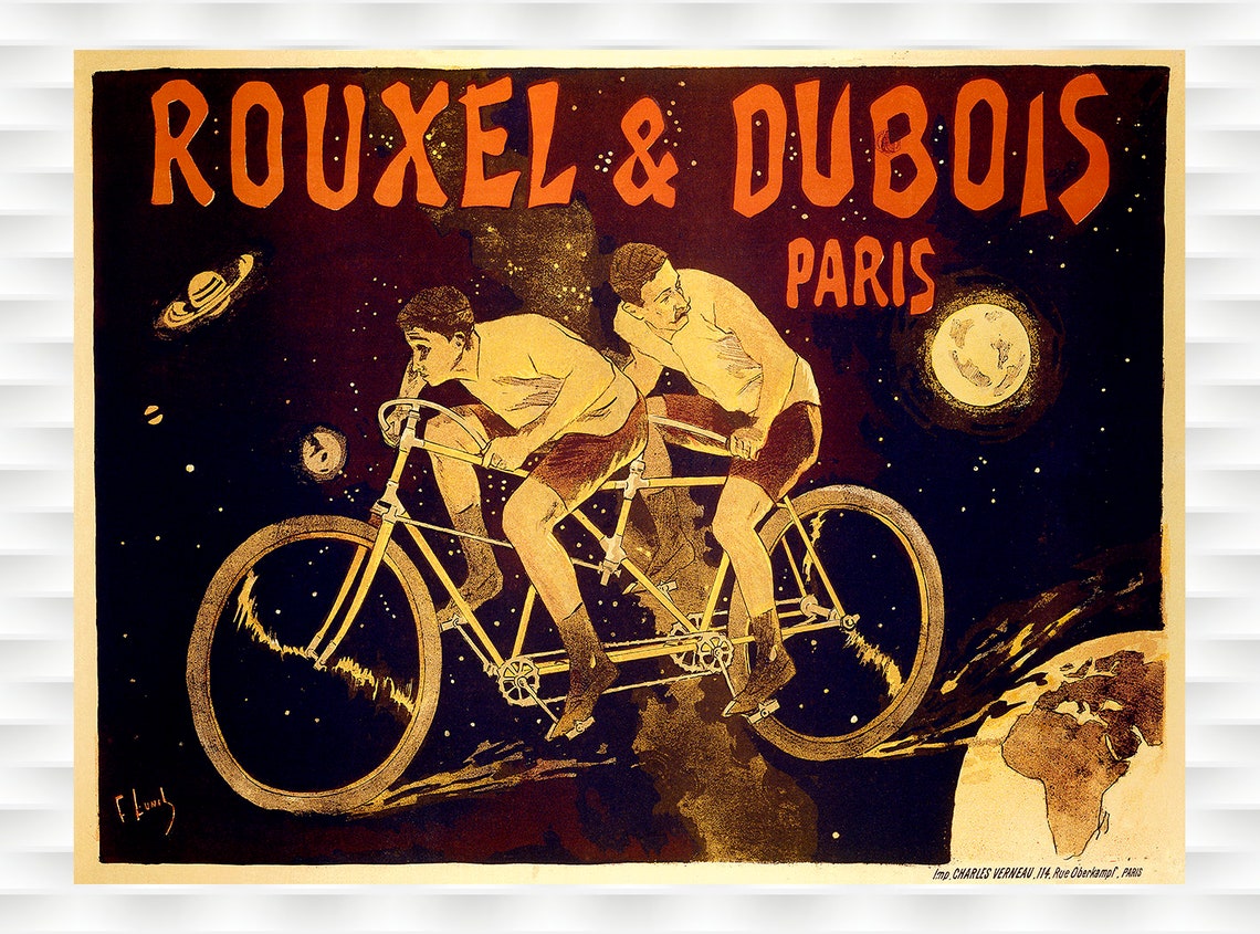 Rouxel Dubois Paris Tandem Bicycle Cosmic Vintage Ad Art Poster
