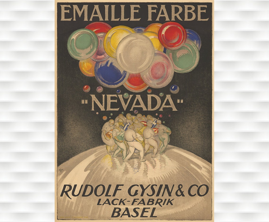Emaille Farbe Nevada Rudolf Gysin Vintage Swiss Paint Bubbles Poster