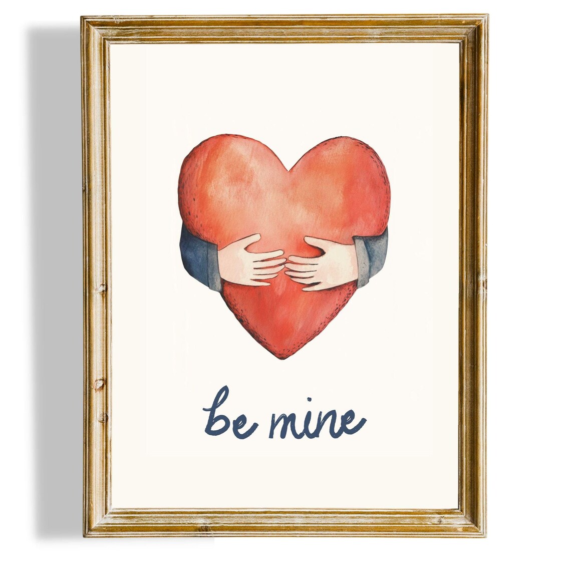 Be Mine Watercolor Red Heart Hugged By Hands Valentine Art Poster