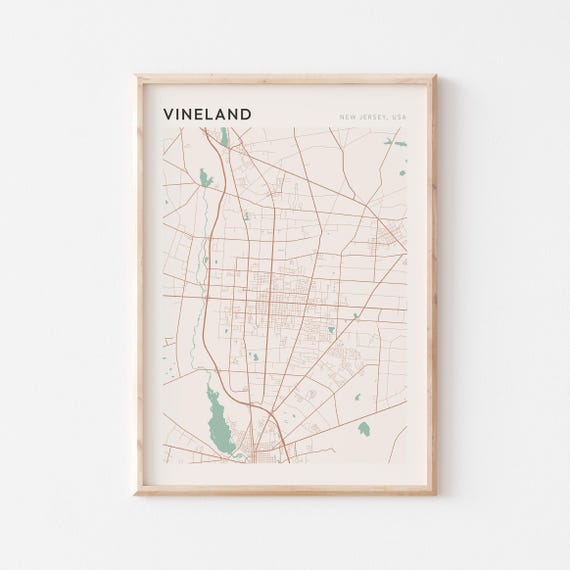 Vineland Map Poster Vineland Print Vineland Poster Vineland Wall Art New Jersey Travel Gift Minimalist Wall Art