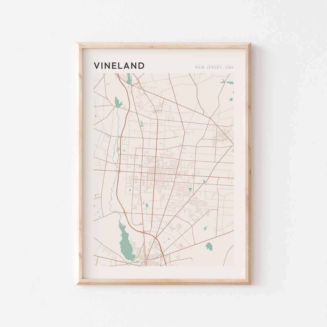 Vineland New Jersey USA Modern Beige Minimal City Street Map Poster