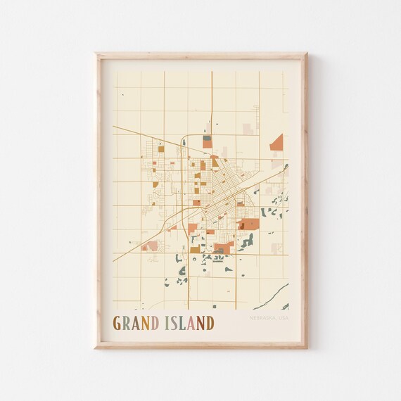 Grand Island Nebraska Street Map Poster with Colorful Multicolor Typography