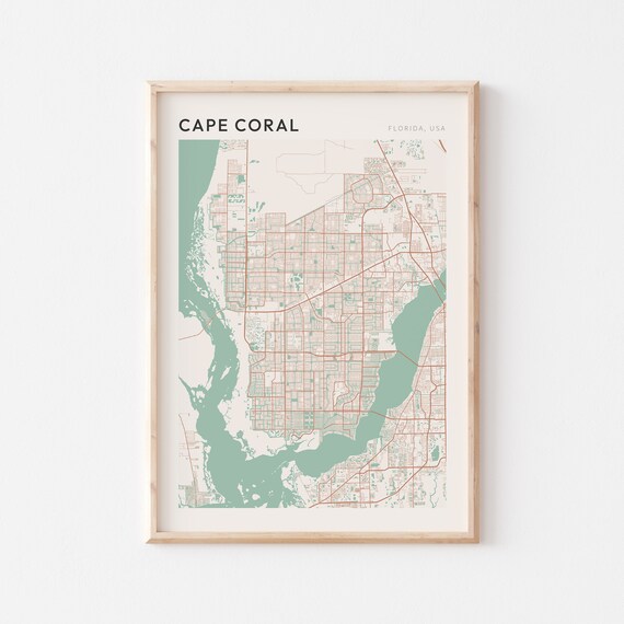 Cape Coral Map Poster Cape Coral Print Cape Coral Poster Cape Coral Wall Art Cape Coral City Map Florida Travel Gift Housewarming