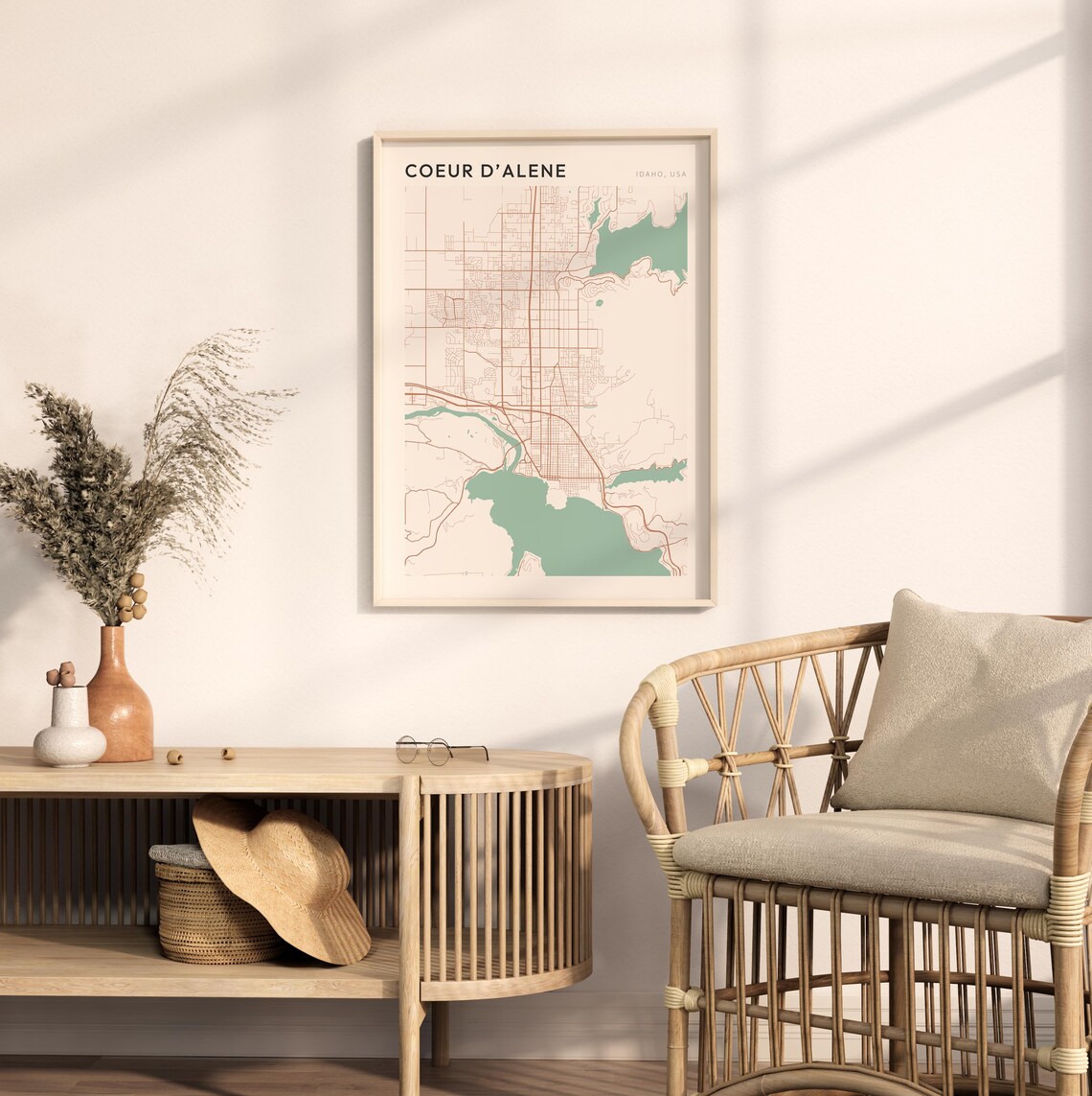 Coeur d'Alene Idaho Minimalist Terracotta Street Line Map Poster - Image 2