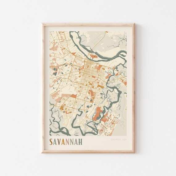Savannah Georgia Colorful Modern Boho City Street Map Decor Poster