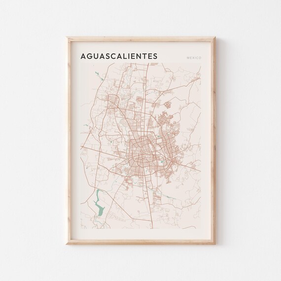 Aguascalientes Map Poster Print Wall Art Mexico Travel Gift Farmhouse Decor