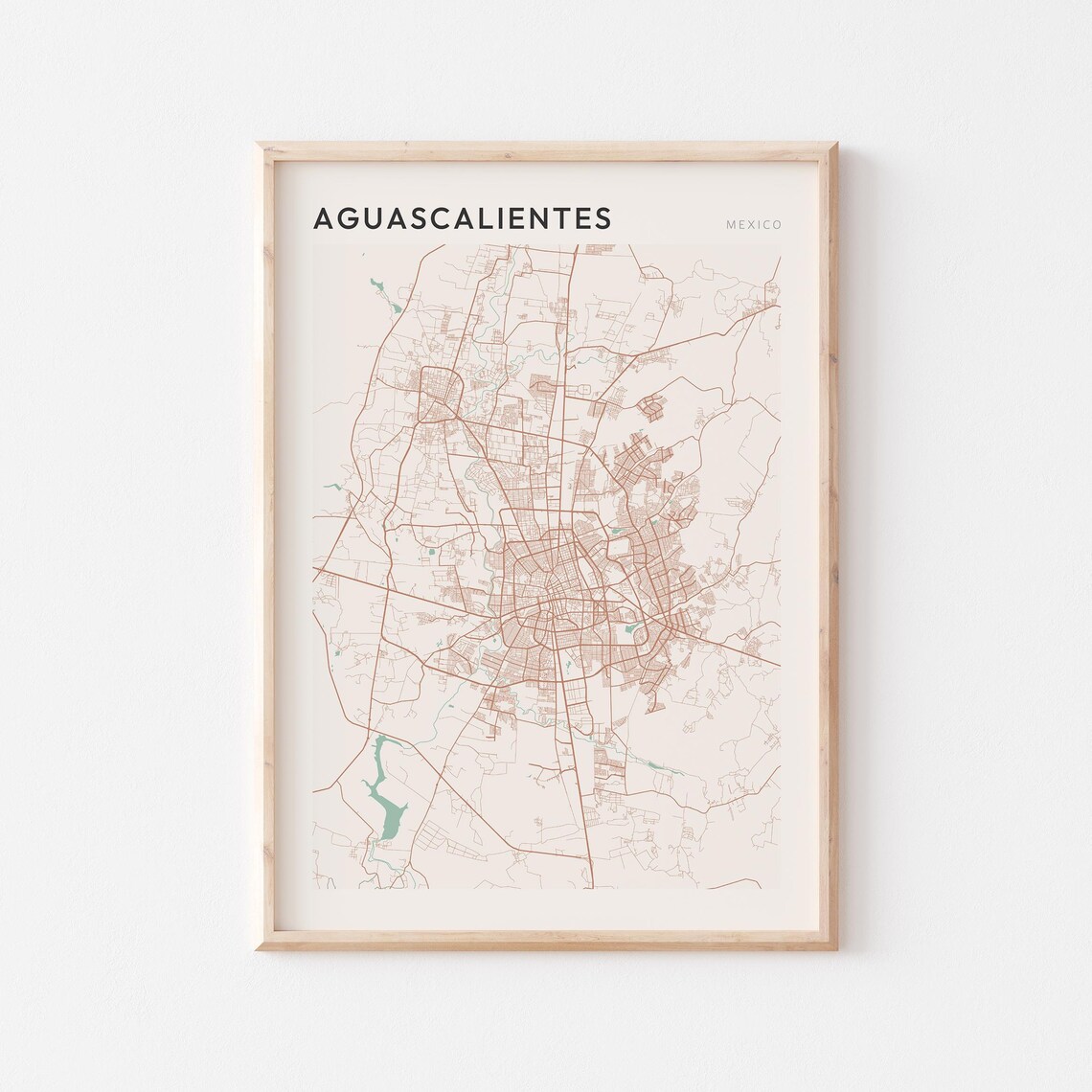 Aguascalientes Map Poster Print Wall Art Mexico Travel Gift Farmhouse Decor