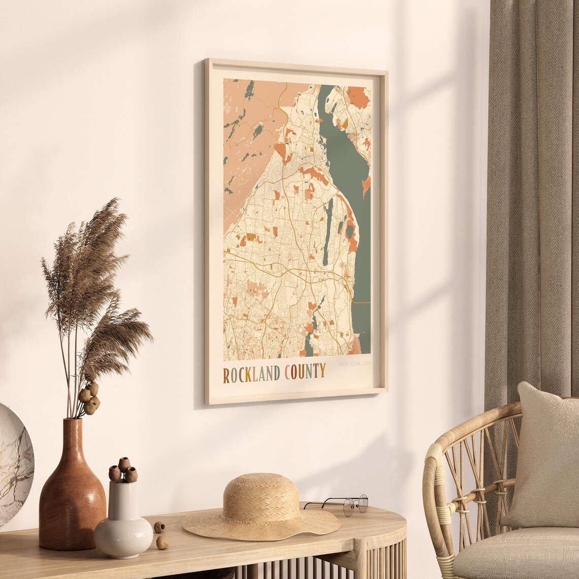 Rockland County New York USA Warm Vintage Beige City Street Map Art Poster - Image 3