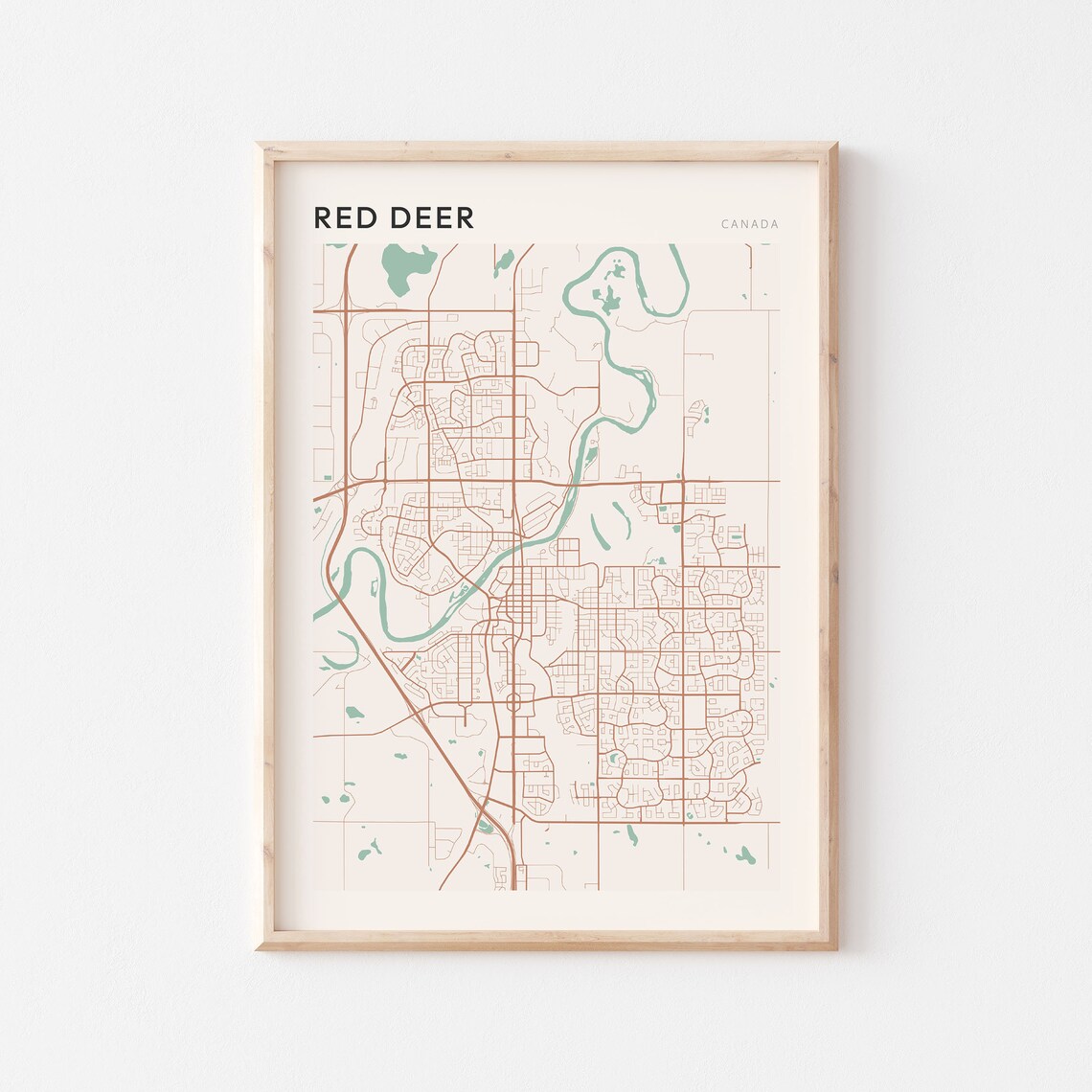 Red Deer Canada Minimalist City Street Map Art Poster Home Decor