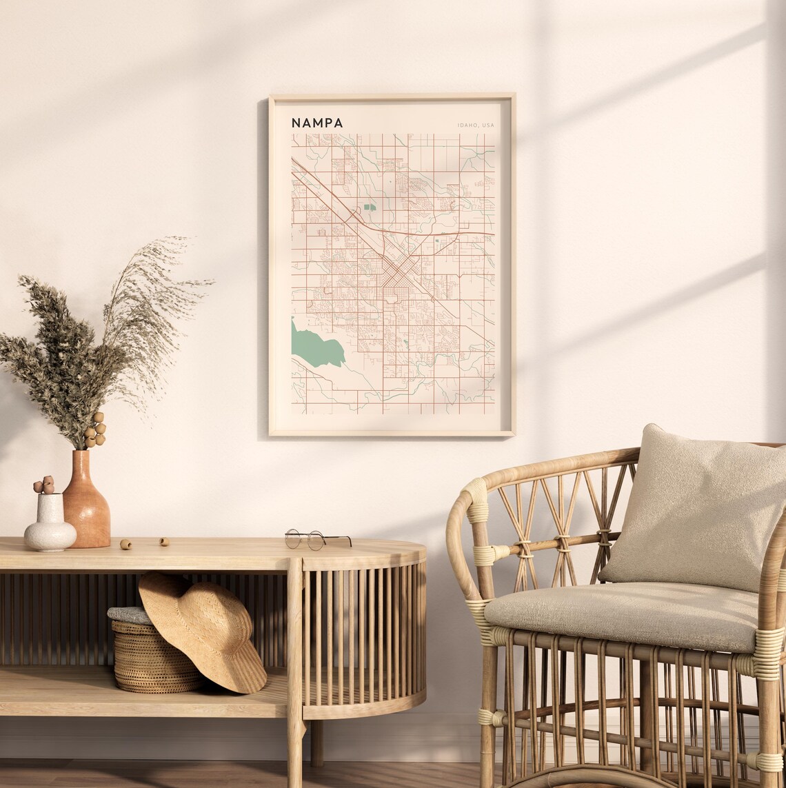 Nampa Idaho Minimalist Terracotta Street Line Art Map Poster - Image 2
