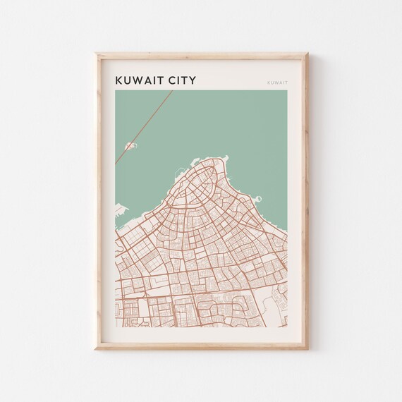 Kuwait City Map Poster Print Wall Art Travel Gift Minimalist