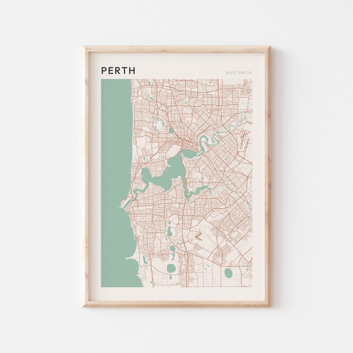 Perth Western Australia Modern Minimalist Downtown Map Poster
