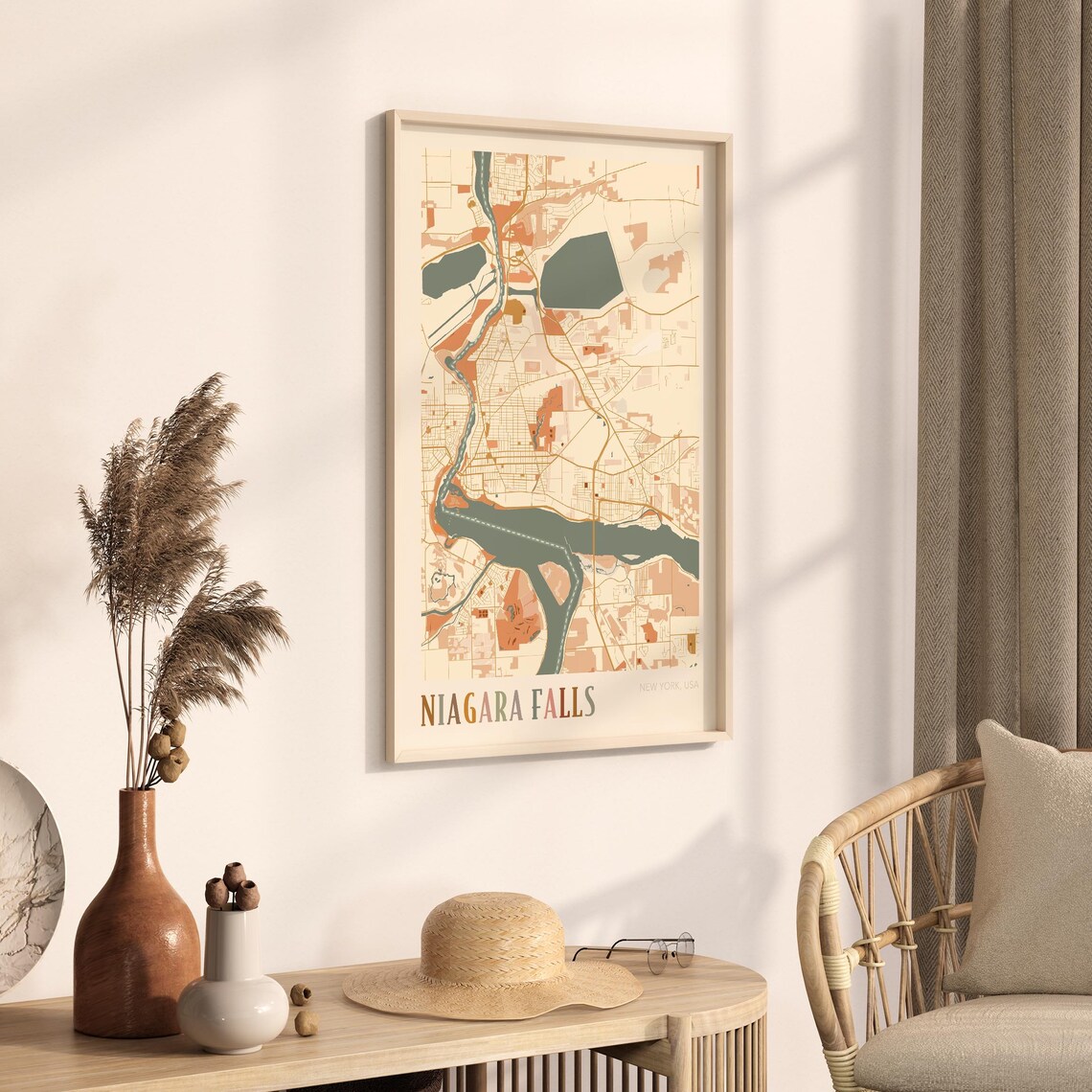 Niagara Falls New York USA Warm Vintage Beige City Street Map Art Poster - Image 3