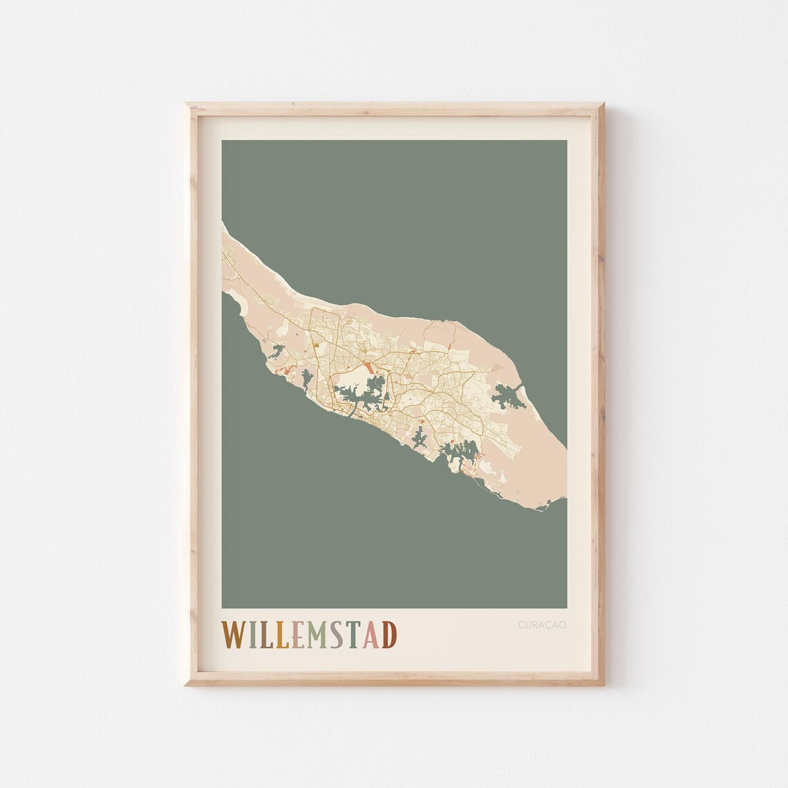 Willemstad Map Poster Print Wall Art Curacao Travel Gift Boho Decor