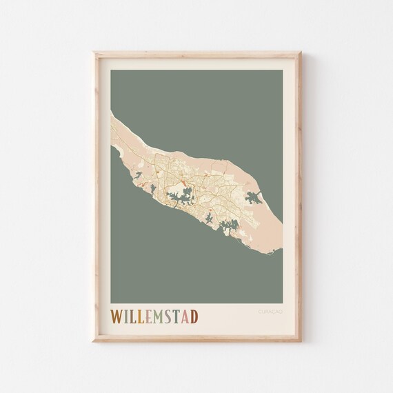 Willemstad Map Poster Print Wall Art Curacao Travel Gift Boho Decor